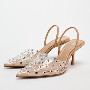 RHINESTONES HEELED SLINGBACKS